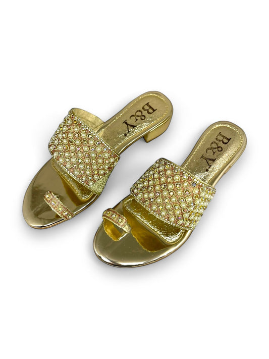 Mirona Golden Block Heel Slip-on Sandal