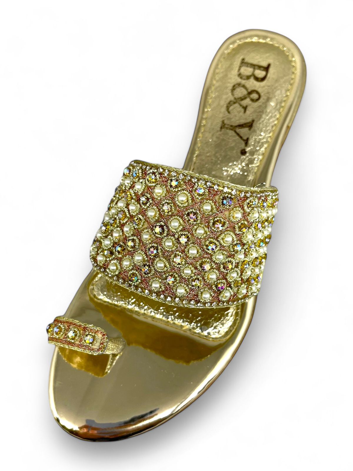 Mirona Golden Block Heel Slip-on Sandal