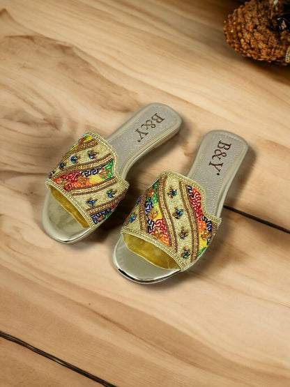 Aura Golden Flat Slip-on Sandal