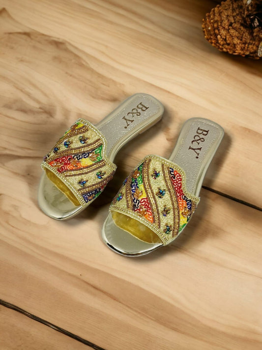 Aura Golden Flat Slip-on Sandal