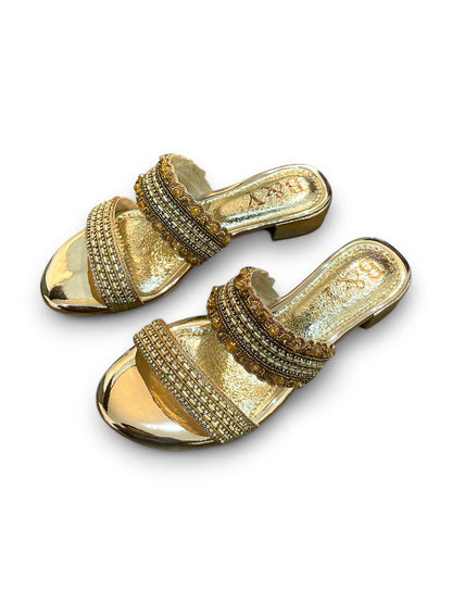 Ardent Golden Block Heel Slip-on Sandal