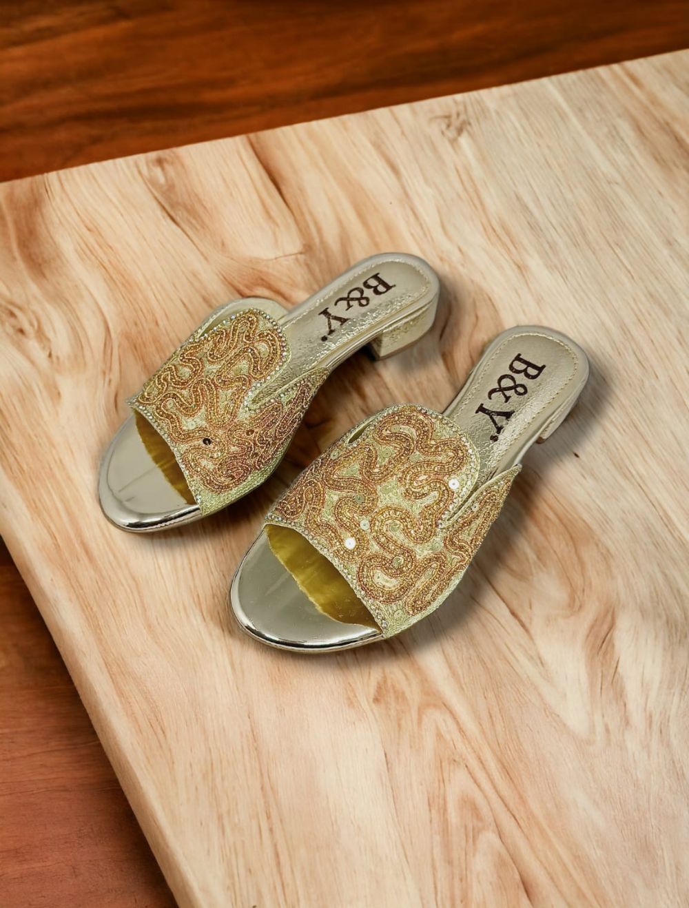 Tone Golden Block Heel Slip-on Sandal