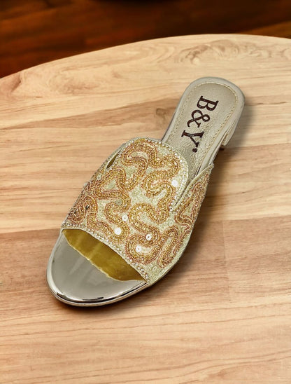 Tone Golden Block Heel Slip-on Sandal