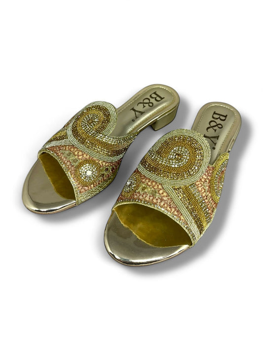 Harmony Golden Block Heel Slip-on Sandal