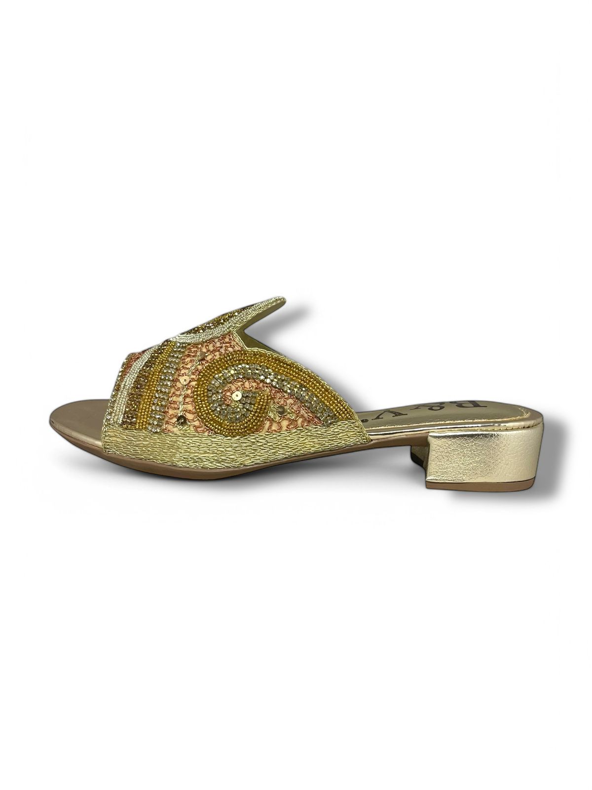 Harmony Golden Block Heel Slip-on Sandal