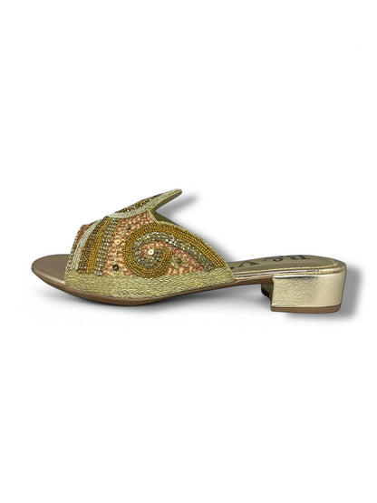 Harmony Golden Block Heel Slip-on Sandal