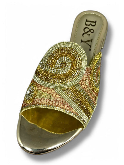 Harmony Golden Block Heel Slip-on Sandal