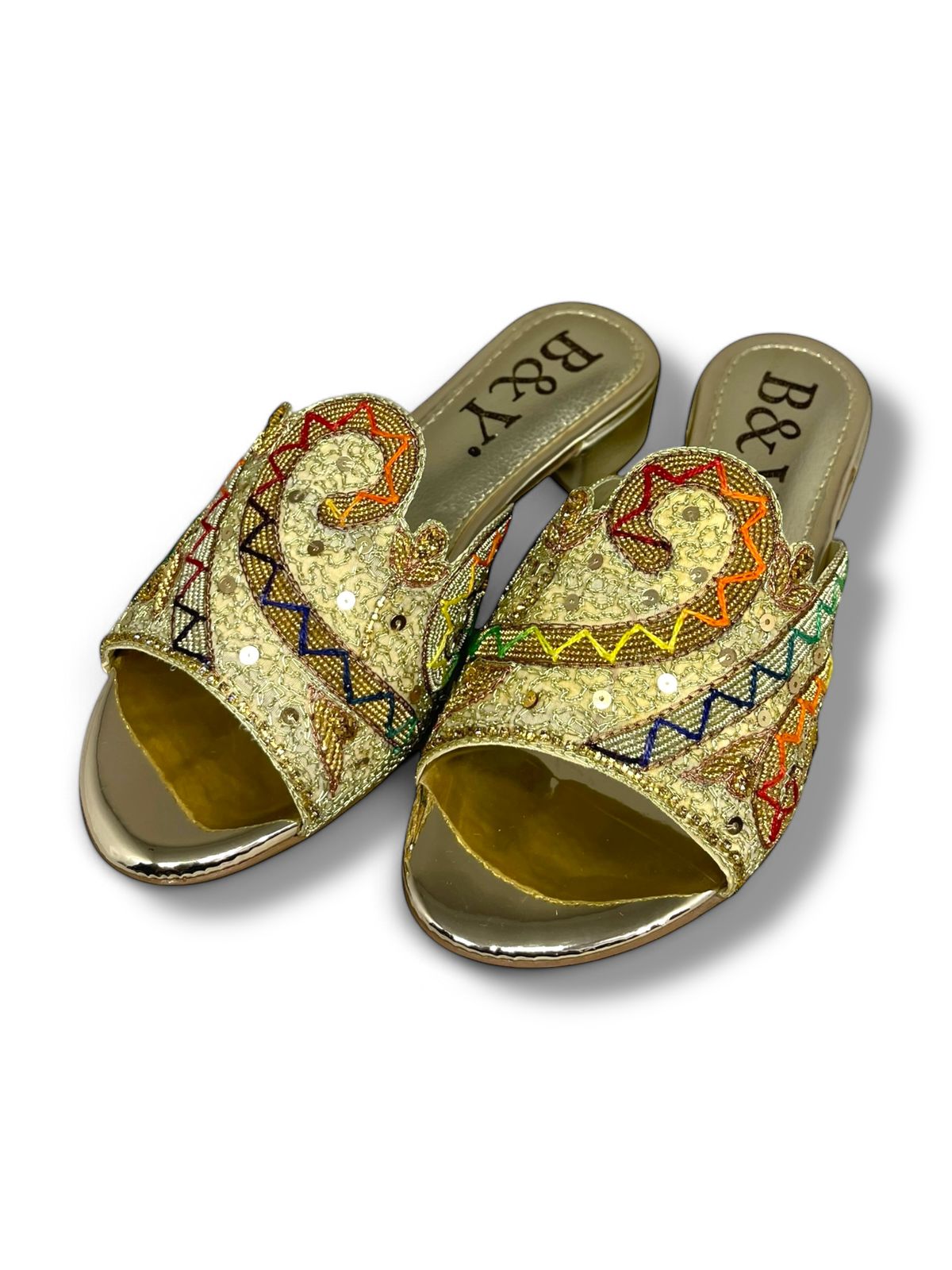 Slip Golden Block Heel Slip-on Sandal