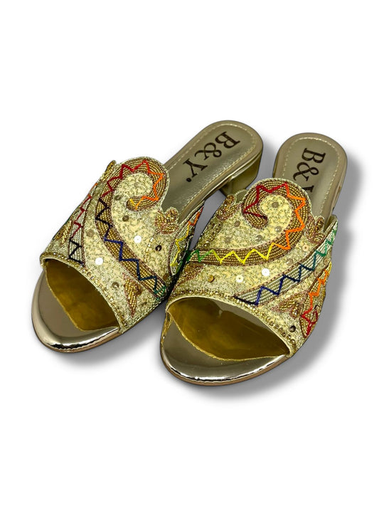 Slip Golden Block Heel Slip-on Sandal
