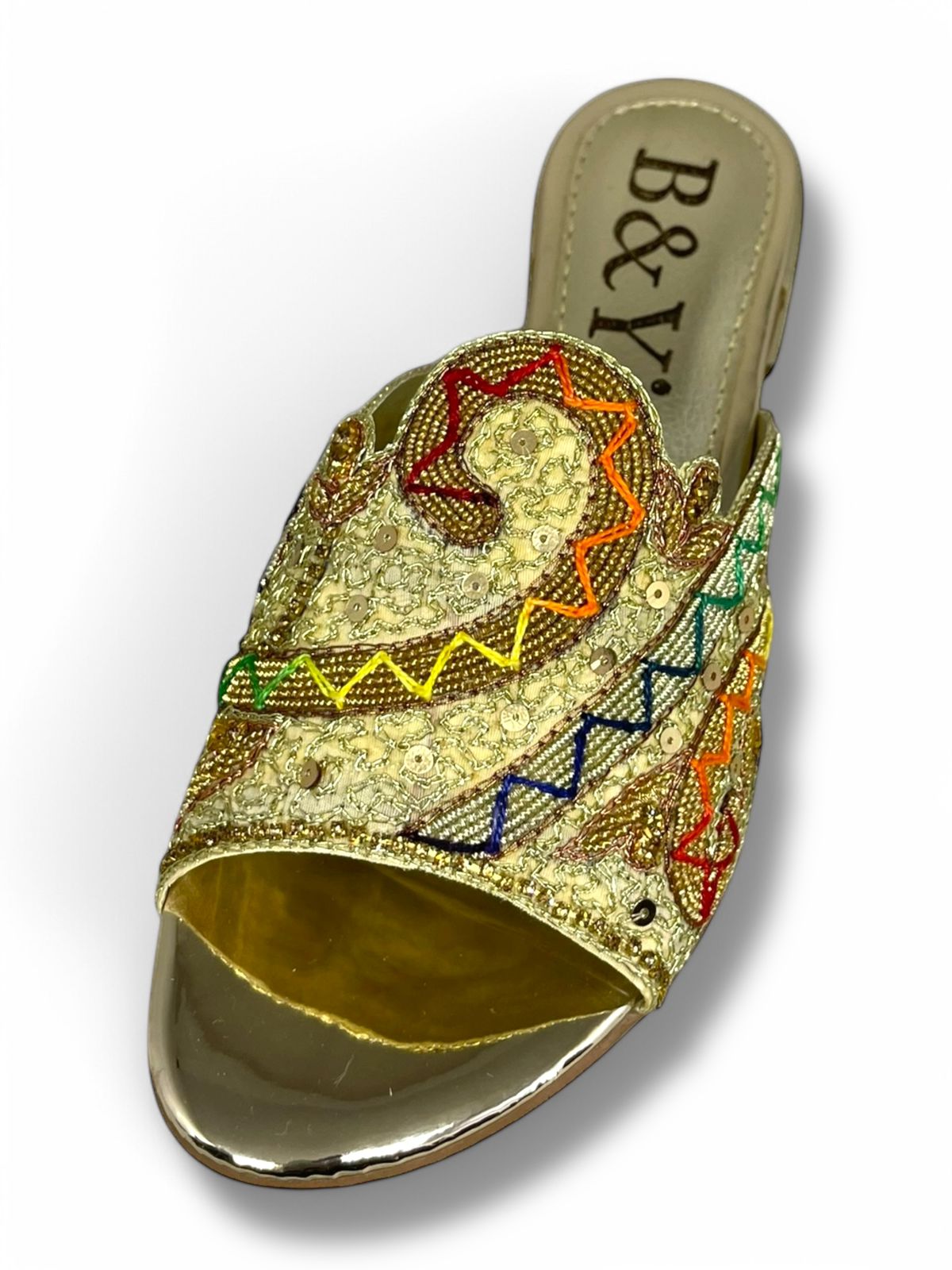 Slip Golden Block Heel Slip-on Sandal