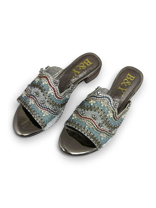 Nudge Silver Block Heel Slip-on Sandal