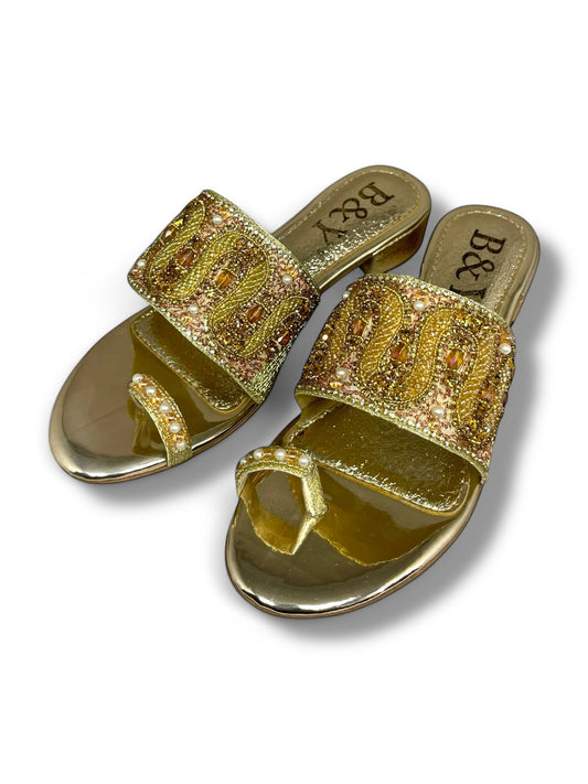 Skim Golden Block Heel Slip-on Sandal