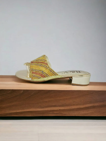 Wander Golden Block Heel Slip-on Sandal
