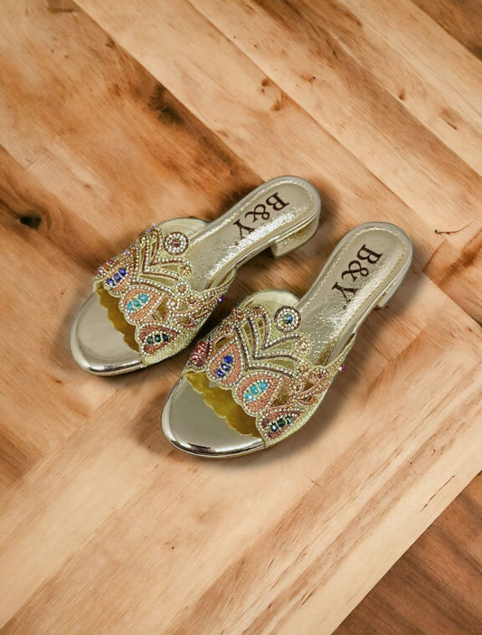 Twirl Golden Block Heel Slip-on Sandal