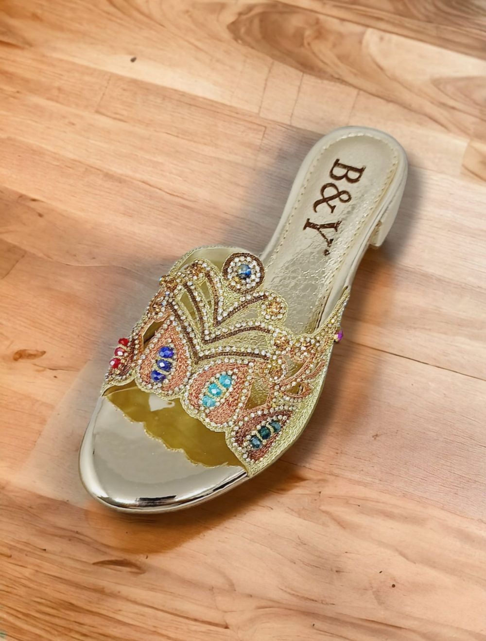Twirl Golden Block Heel Slip-on Sandal