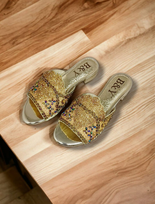Thrive Golden Block Heel Slip-on Sandal