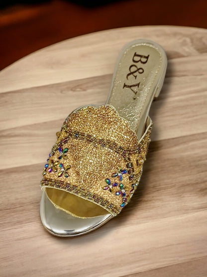 Thrive Golden Block Heel Slip-on Sandal