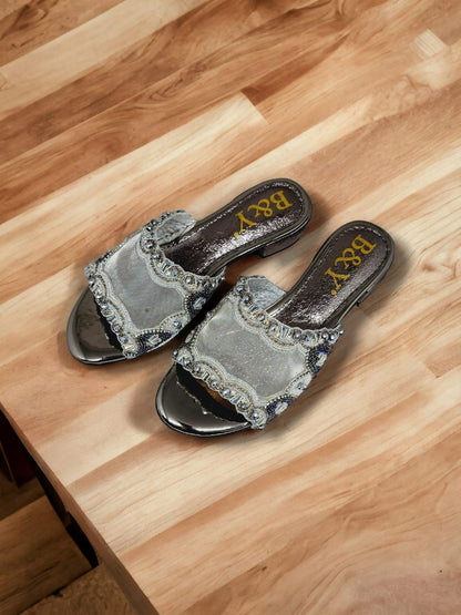 Soft Silver Block Heel Slip-on Sandal