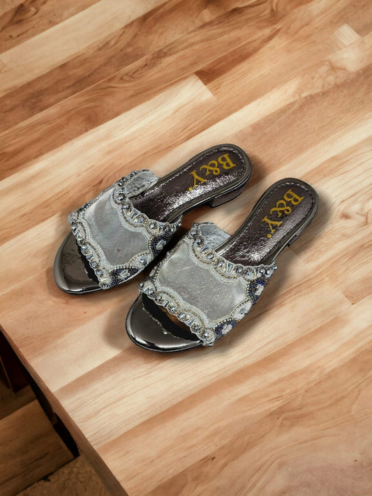 Soft Silver Block Heel Slip-on Sandal