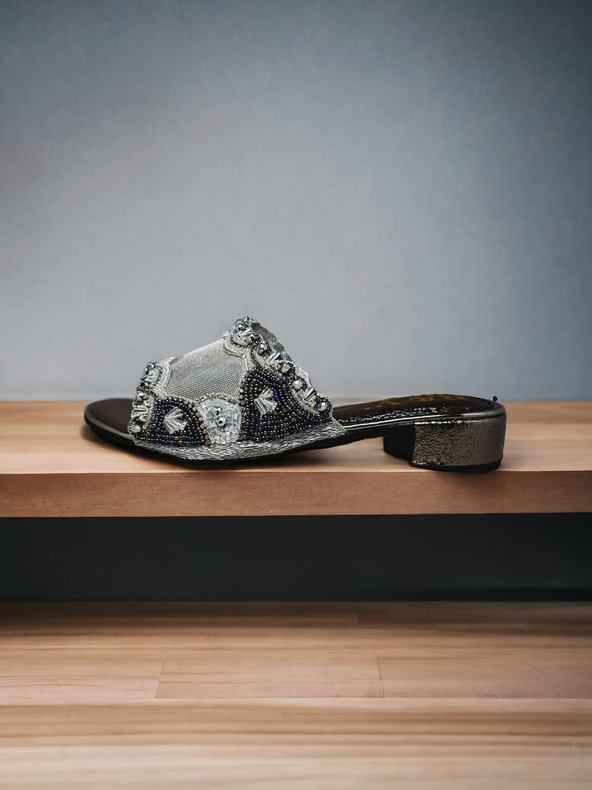 Soft Silver Block Heel Slip-on Sandal
