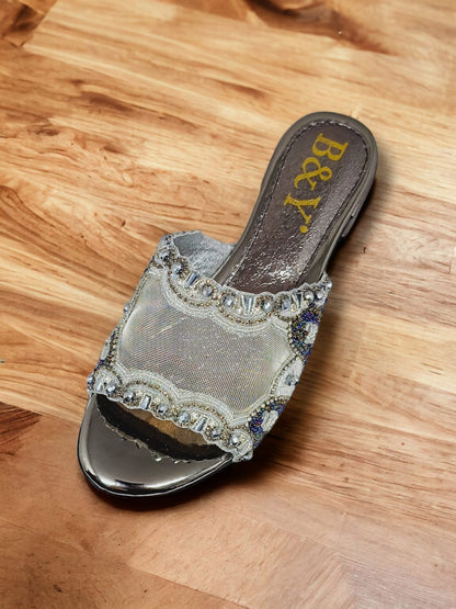 Soft Silver Block Heel Slip-on Sandal