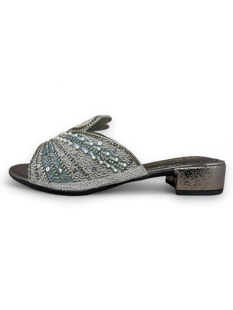 Loop Silver Block Heel Slip-on Sandal