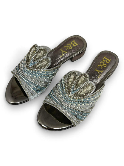 Loop Silver Block Heel Slip-on Sandal