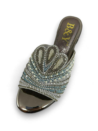 Loop Silver Block Heel Slip-on Sandal