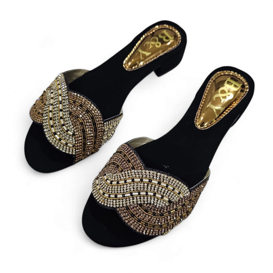 Dart Black Block Heel Slip-on Sandal