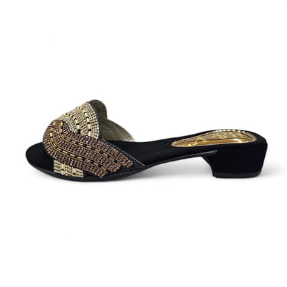Dart Black Block Heel Slip-on Sandal