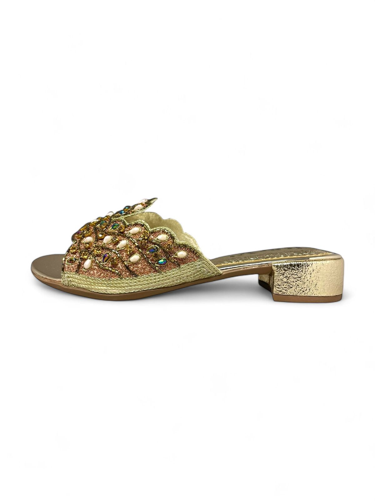 Flutter Golden Block Heel Slip-on Sandal