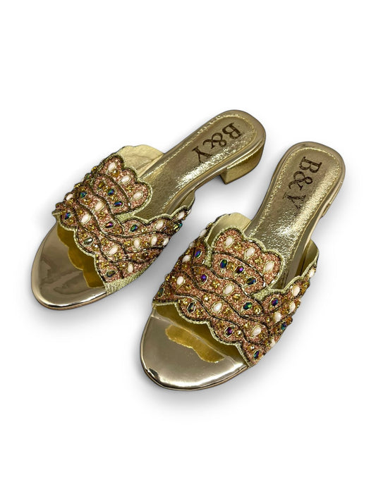 Flutter Golden Block Heel Slip-on Sandal